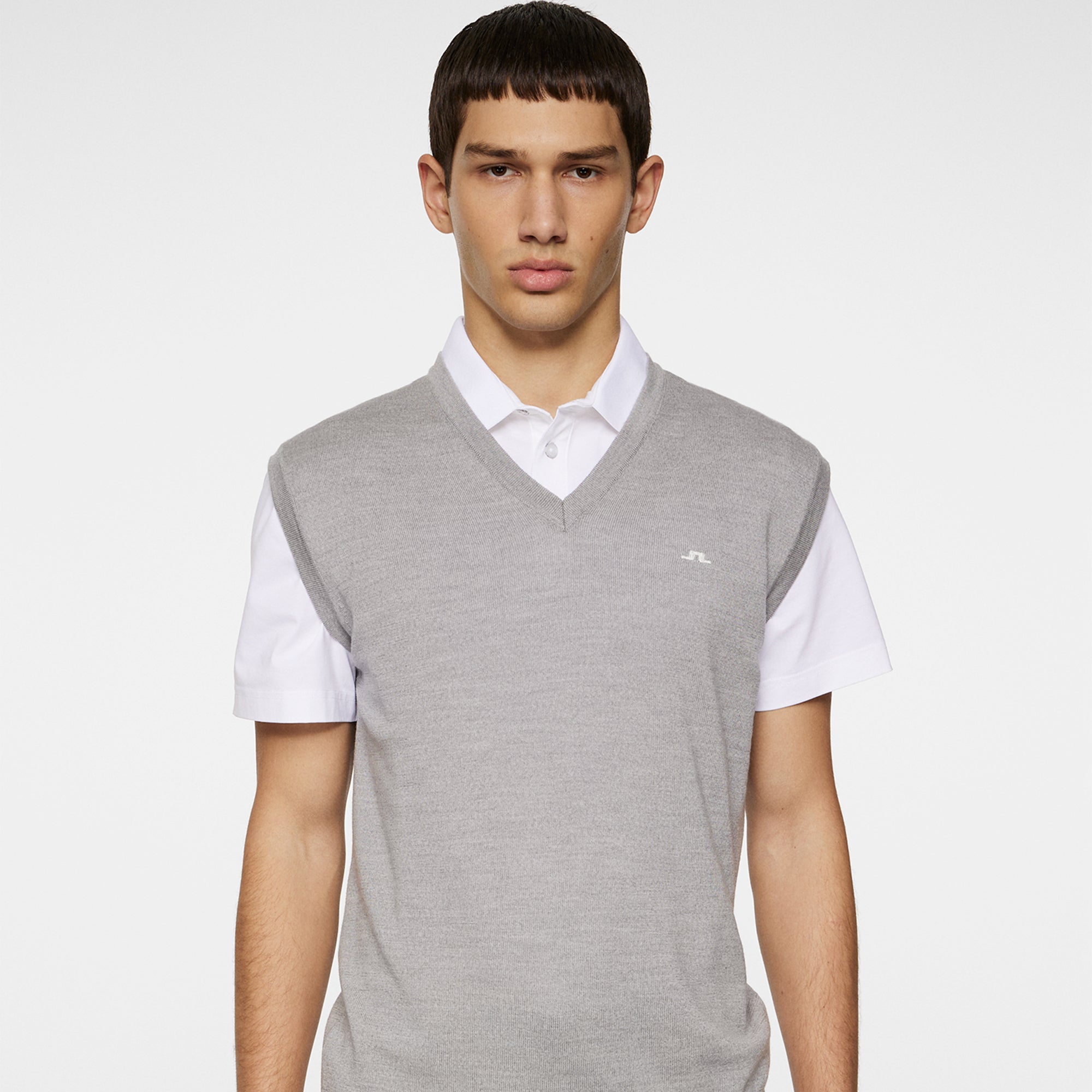 J Lindeberg Liam Knitted Mens Tour Merino Golf Vest Light Grey Melange